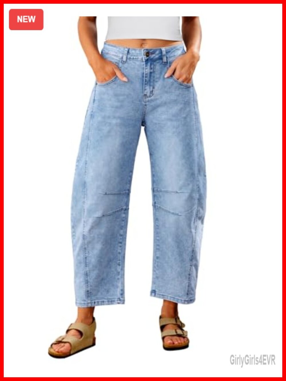 Utyful Cropped Barrel Jeans High Waisted Distressed Stretch Denim